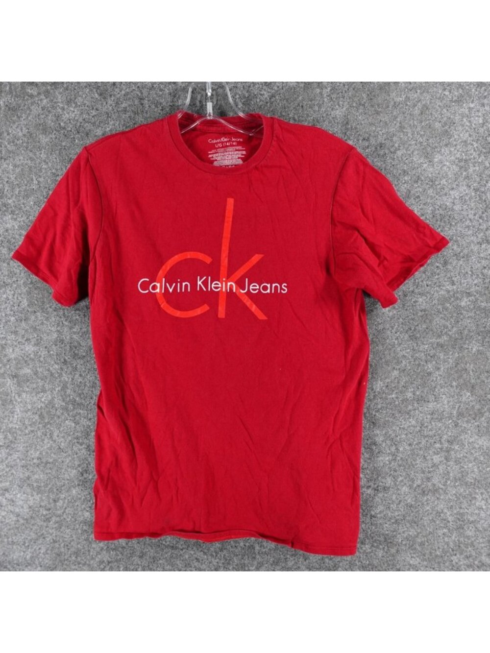 Calvin Klein Jeans Crewneck T-Shirt Boys L (14-16) Red‎ Cotton Logo Regular Fit